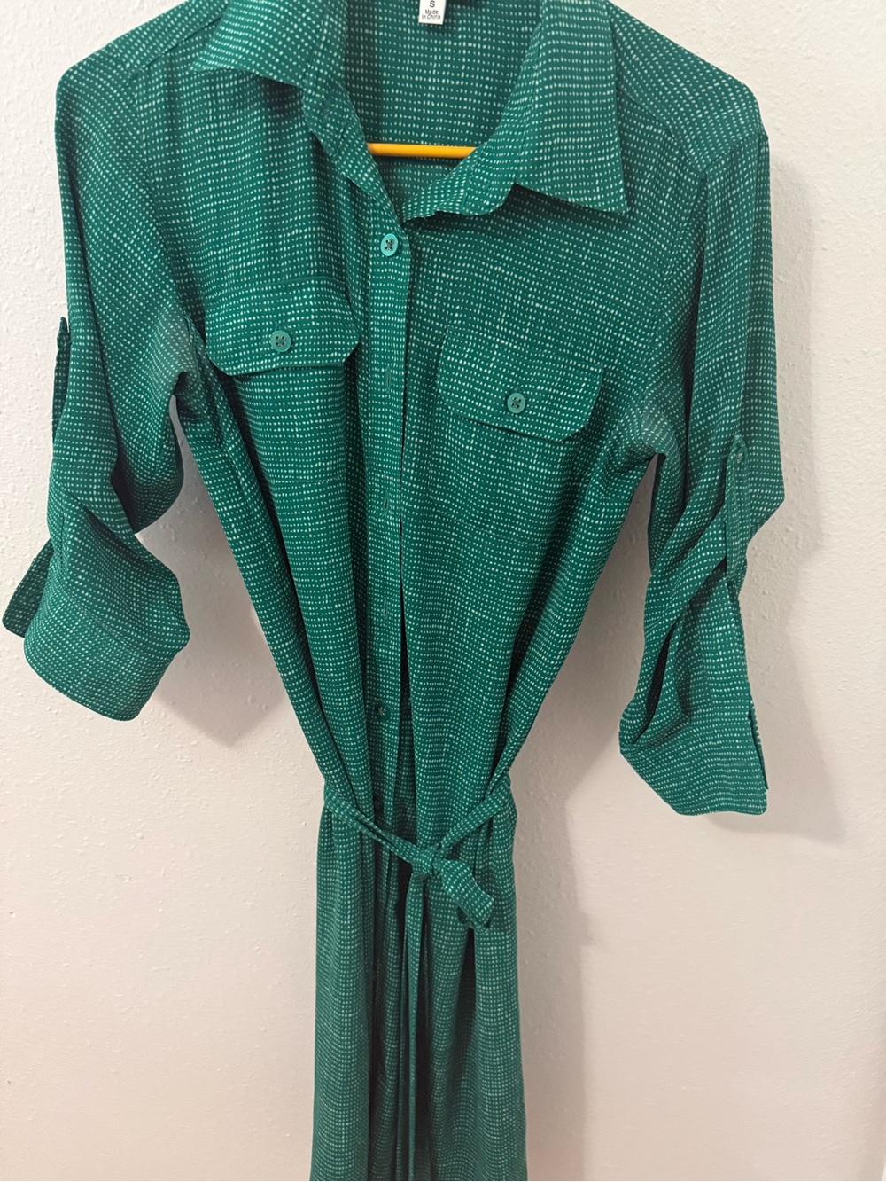 CAbi Teal Green Patterned Button-Down Shirt Dress